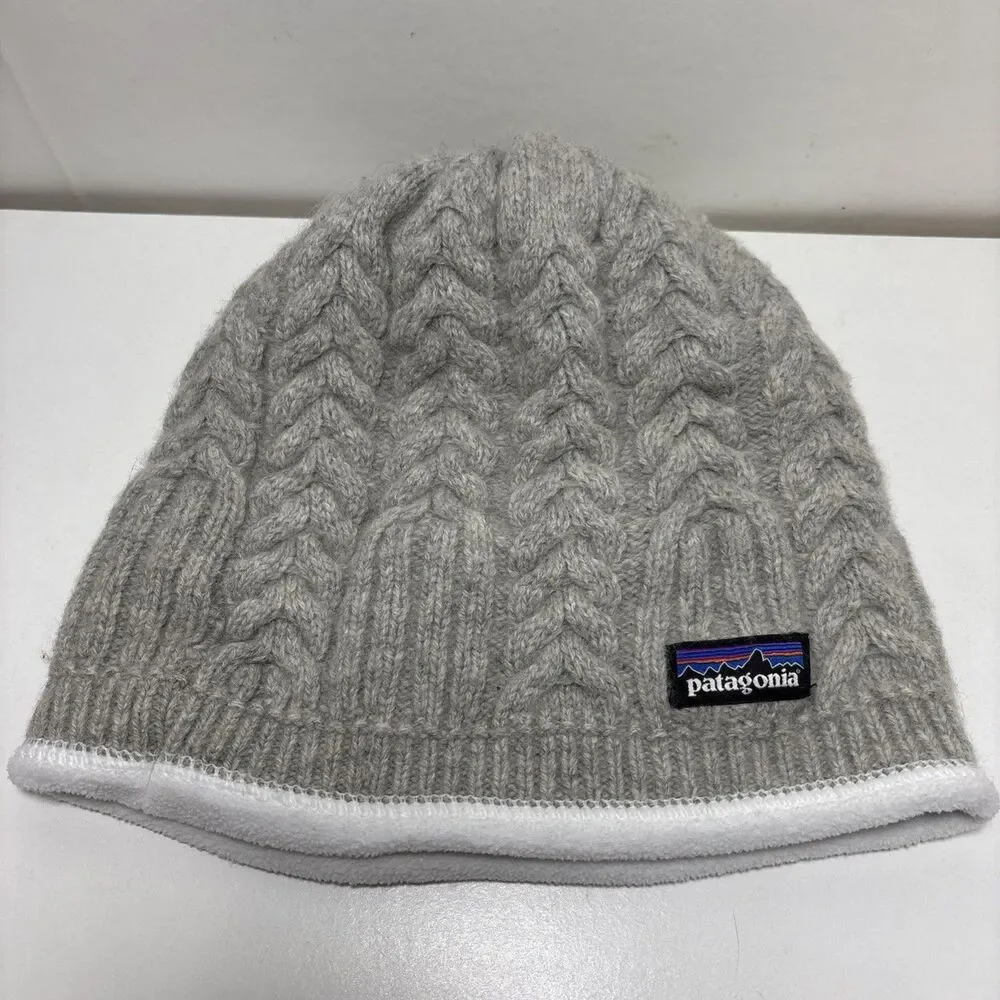 Patagonia Hat Beanie Mens One Size Gray Fleece Lined Cable Knit STY28895FA18